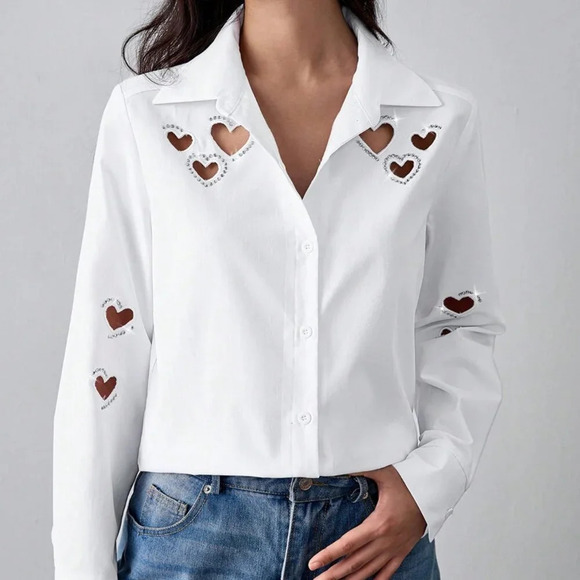 White Casual Women's Shirt With Embroidery - Picture 7 of 7